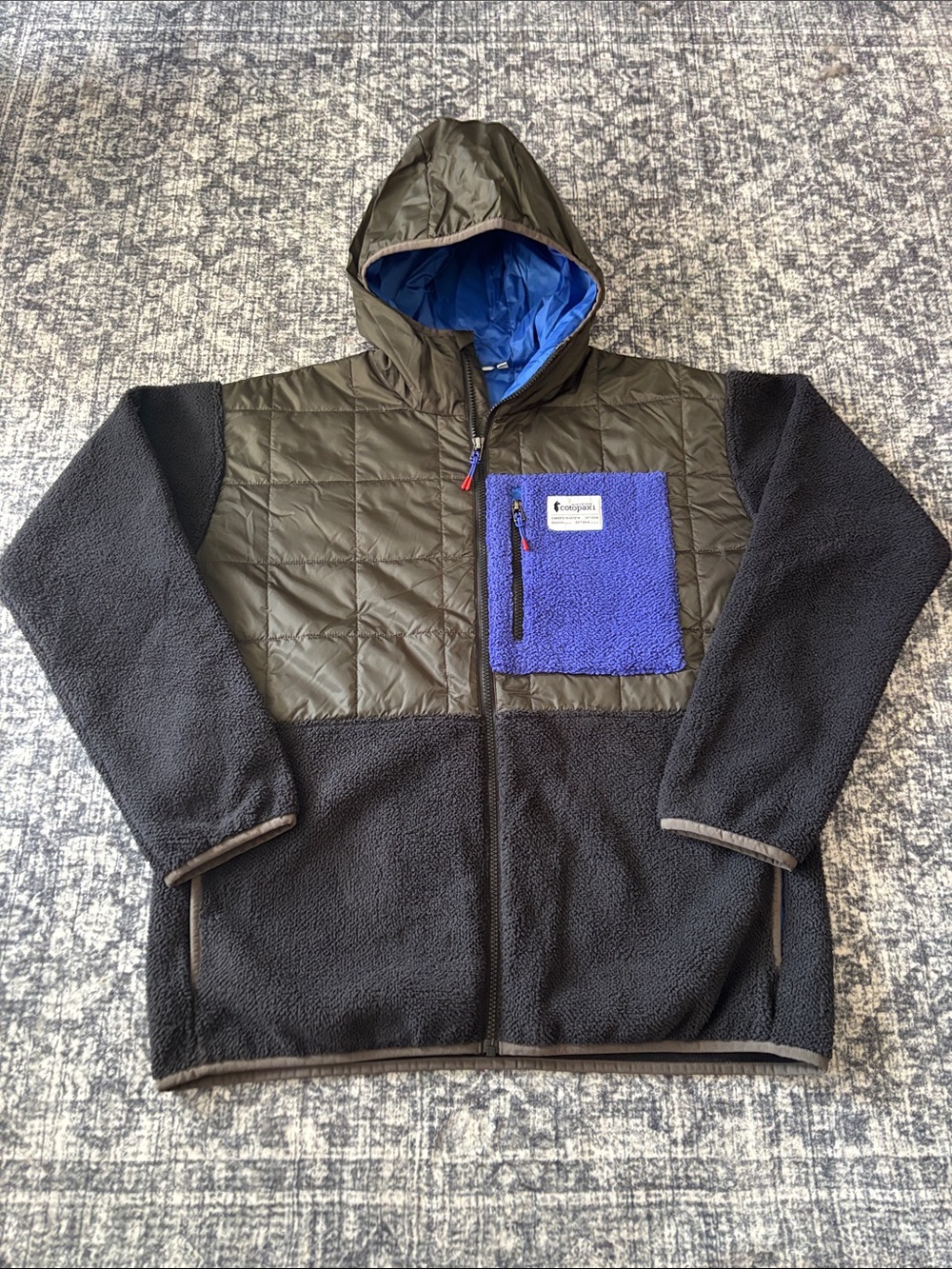 Cotopaxi Men’s Tico Hybrid Fleece Jacket - size M - black/grey/blue